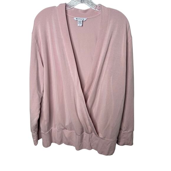Athleta Pink Wrap Front Pullover Sweatshirt Women’s Size Large Soft Tencel Blend - Picture 1 of 8
